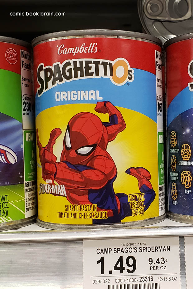 Can of Spaghettios with Spider-Man