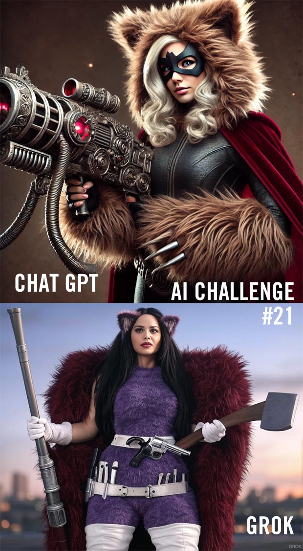 AI Challenge 21 - Superhero woman armed with a hatchet and knives