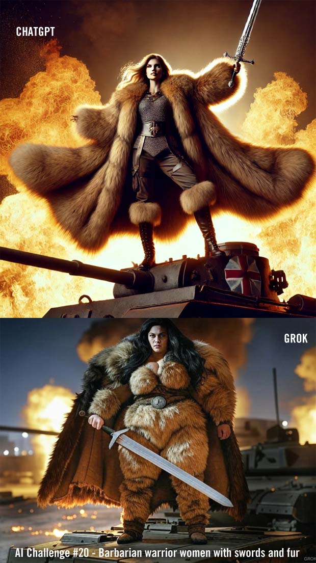 AI Art Challenge #20 Barbarian Warrior Women in fur and with a sword