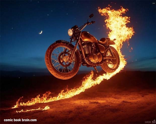 Flaming motorcycle alone in the sky Flaming motorcycle alone in the sky