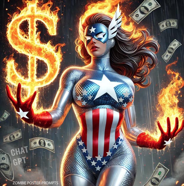 The Captain America Fan with flaming dollar bill signs