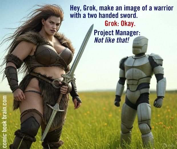 Barbarian swords woman with two handed sword by Grok - click to enlarge