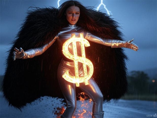 Grok Hot Flaming Fire Dollar Bill symbol