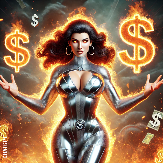Flaming Dollar Bills in the rain with Superhero Girl 11