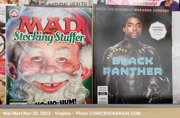 Magazine rack with Black Panther Wakanda and Mad Magazine Christmas Magazine rack with Black Panther Wakanda and Mad Magazine Christmas